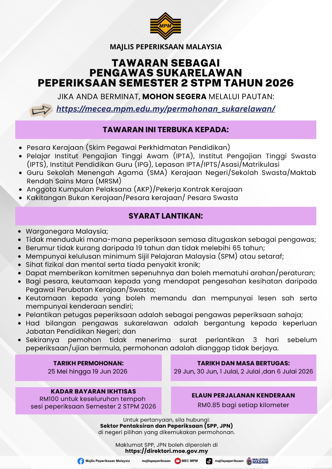 TAWARAN PENGAWAS SUKARELAWAN 